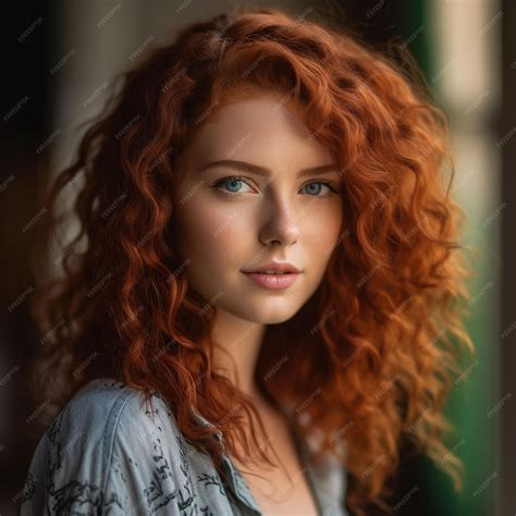 Premium Ai Image Photo Closeup Portrait Of Curly Redhead Woman With