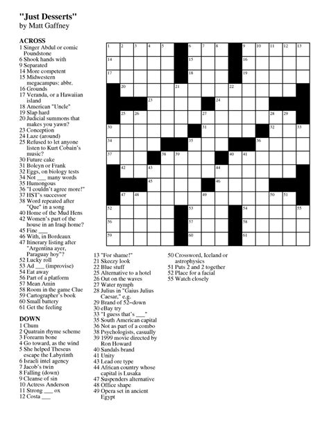 Free Printable Universal Crossword Puzzle Printable Crossword Puzzles