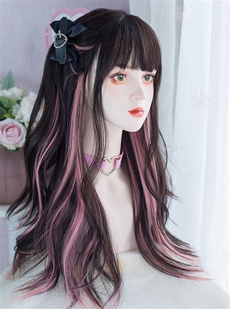 Black Hair With Light Pink Highlights