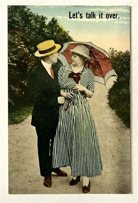 Romantic Couple Humor Romance Vintage Postcard 1920s Lovers Walking
