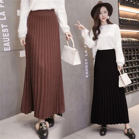 Women Ruched Long Skirt Korean Fashion Fall Winter Thickening Knitting