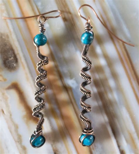Turquoise And Copper Wire Wrapped Earrings Etsy