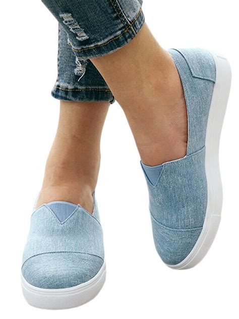 Lallc Womens Flat Slip On Canvas Trainers Loafers Plimsolls Round Toe Shoes Sizes Walmart