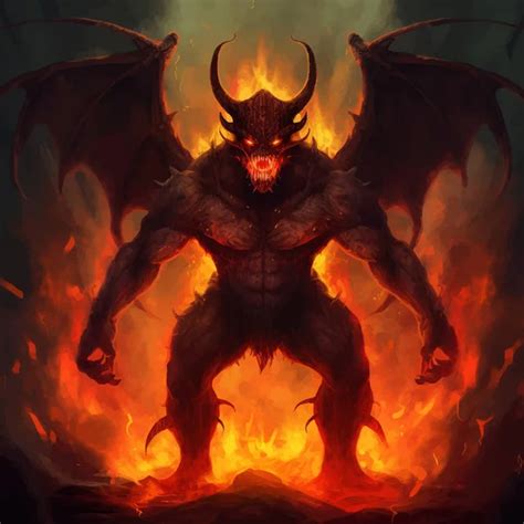 Devil With Horns In The Flames Of Fire Scary Fantasy Monster The Fire