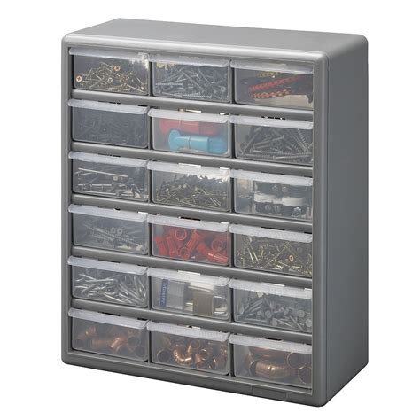 Stack On 18 Bin Plastic Drawer Cabinets In Silver Grey The Home Depot