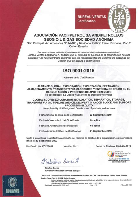 Pacifpetrol Certificaciones Petróleos Del Pacifico Pacifpetrol Sa