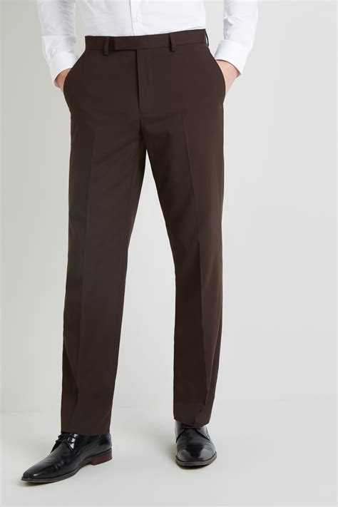 Moss Esq Regular Fit Machine Washable Chocolate Brown Trousers With