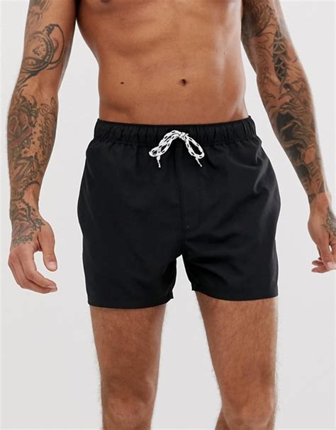 Asos Design Swim Shorts In Black Short Length Asos