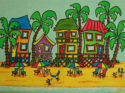 4 Beach Houses Painting By Joyce M Jacobs Fine Art America