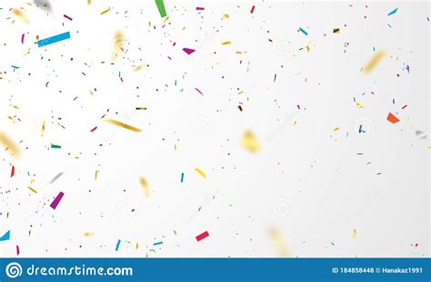 Celebration Background Template Confetti And Colorful Ribbons Stock