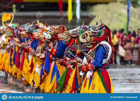 Bhutanese Cham Masked Dance Buddhist Lama Dance Bhutan Editorial