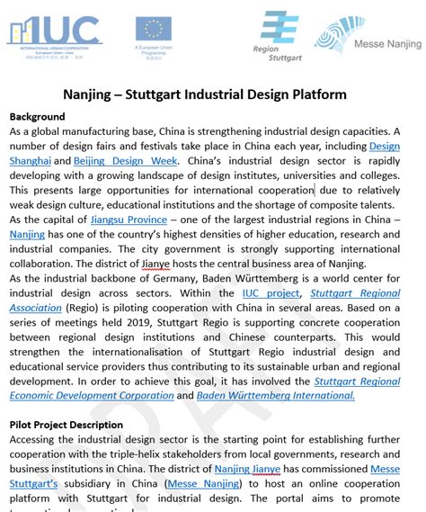 Iuc Nanjing And Stuttgart Pilot Industrial Design Cooperation