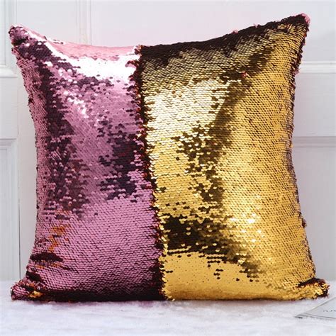 Diy Two Tone Glitter Sequins Throw Pillow Case Reversible Sequin