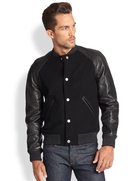 Lyst Apc Teddy Leathersleeve Varsity Jacket In Black For Men