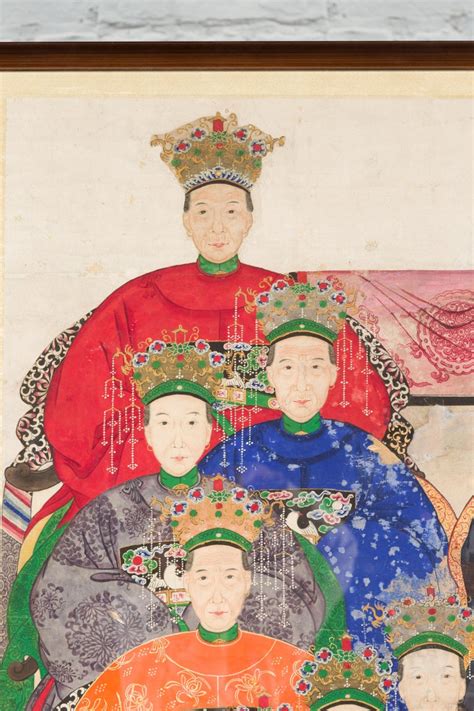 Chinese Qing Dynasty Period 19th Century Ancestor Group Portrait In
