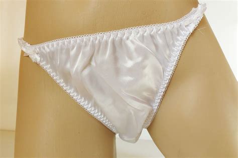 Silky Virgin White Satin String Bikini Panties Tanga Knickers Medium EBay
