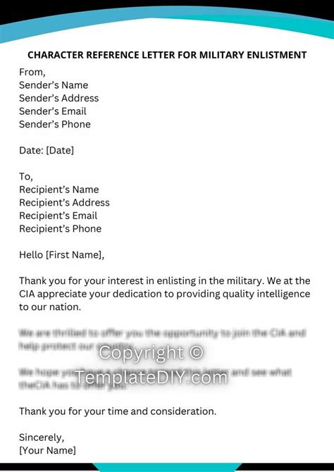 Character Reference Letter For Military Enlistment In Pdf And Word In