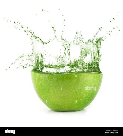Fresh Green Apple Juice With Water Splash Isolated On White Background