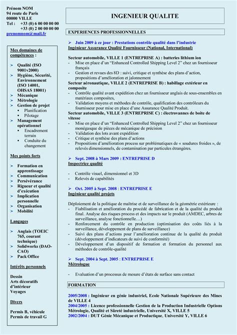 Exemple de CV responsable assurance qualite