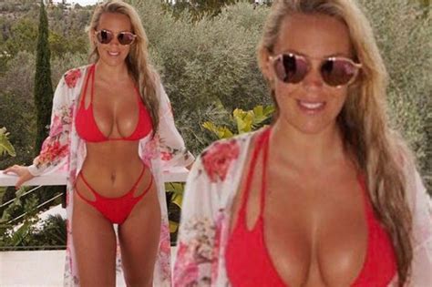 towie s kate wright shows off unreal curves with huge cleavage and tiny waist in red hot bikini