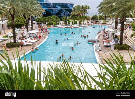 Fontainebleau Miami Beach Hotel Swimming Pool Area Guests Hi Res Stock