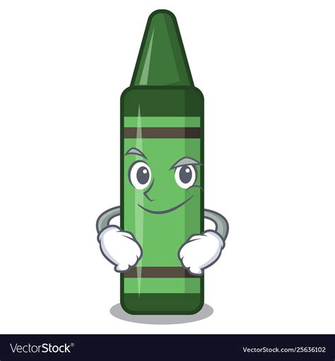 Smirking Green Crayon Isolated In Cartoon Vector Image