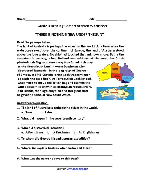 3rd Grade Reading Comprehension Worksheets Multiple Choice Db Excelcom
