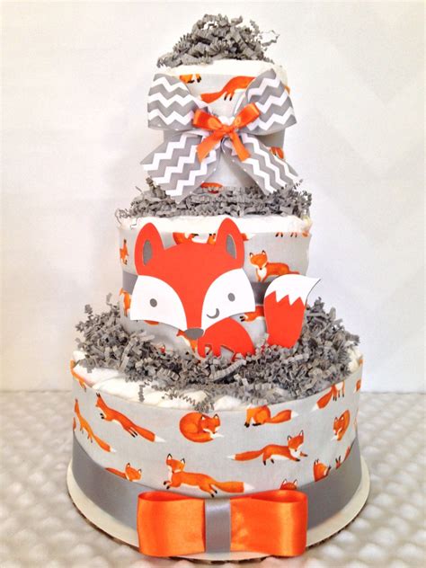 3 Tier Fox Theme Diaper Cake Baby Shower Centerpiece By Alldiapercakes