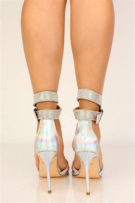 Hologram Iridescent Rhinestone Strappy High Heels Shoes Post