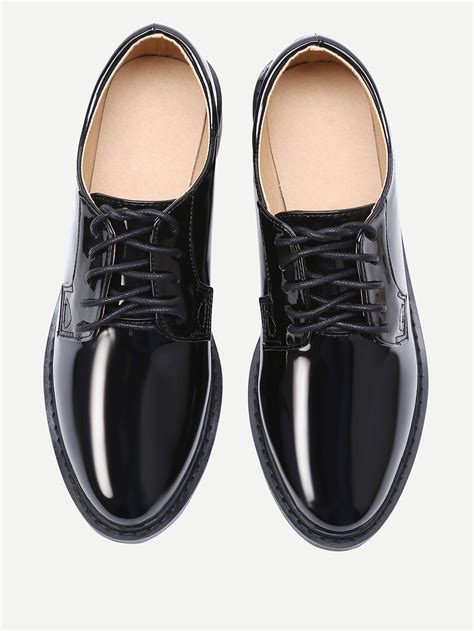Black Patent Leather Lace Up Shoes Sheinsheinside