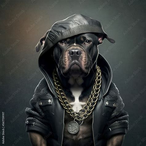 Dogs In Leather Jacket With Golden Chains Rapper Or Bandit Cool Dog
