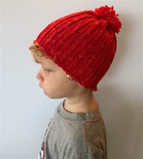 Crochet Pattern Cades Ribbed Hat With Pom Pom For Toddler Child And