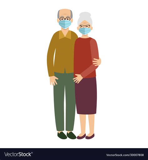 Old Married Couple Wearing Protective Medical Vector Image