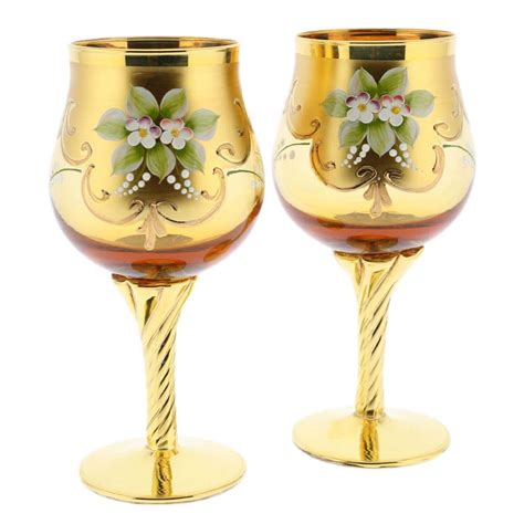 Murano Glass Goblets Set Of Two Murano Glass Wine Glasses 24k Gold Leaf Golden Brown