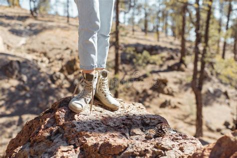 Trekking Shoes On A Rocky Land Close Up Stock Image Image Of Walking