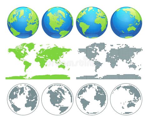 Globes Showing Earth With All Continents Digital World Globe Vector