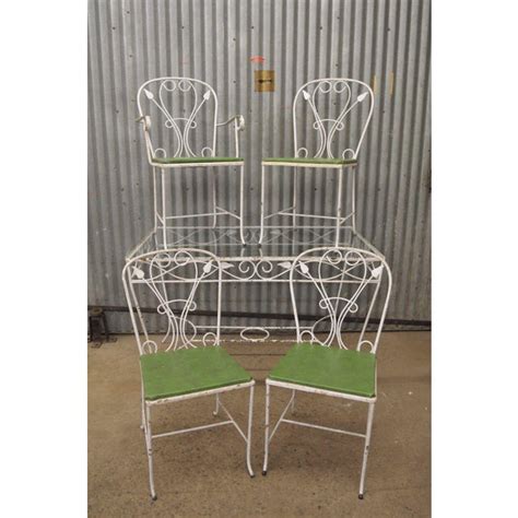 Vintage Salterini Wrought Iron Patio Dining Set Table 4 Chairs Art