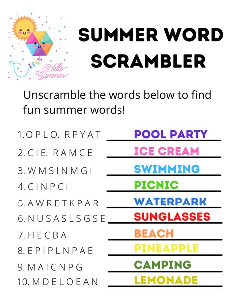 Free Printable Summer Word Scrambler For Kids 2 Summer Printable