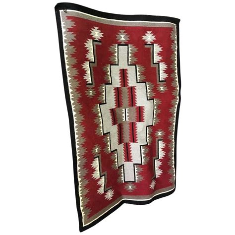 Native American Navajo Large Handwoven Red And Grey Rug Blanket At 1stdibs