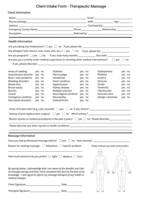 Free Printable Massage Therapy Intake Form Printable Templates By Nora