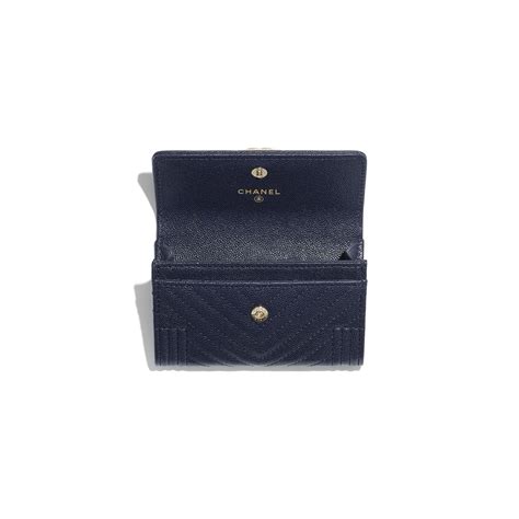 All items are authenticated through a rigorous process overseen by experts. Grained Calfskin & Gold-Tone Metal Navy Blue BOY CHANEL Flap Card Holder | CHANEL