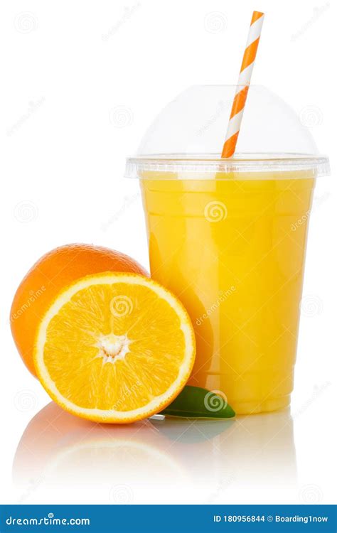 Orange Fruit Juice Smoothie Drink Oranges In A Cup Isolated On White