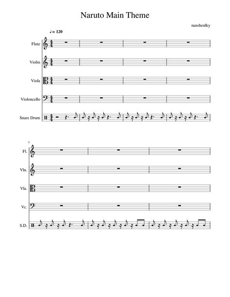 Naruto Main Theme Sheet Music For Flute Violin Viola Cello