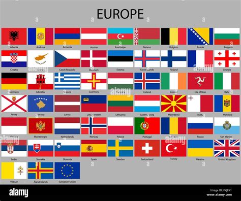 Alle Flaggen Von Europa Vector Illustration Flag Gesetzt Stock