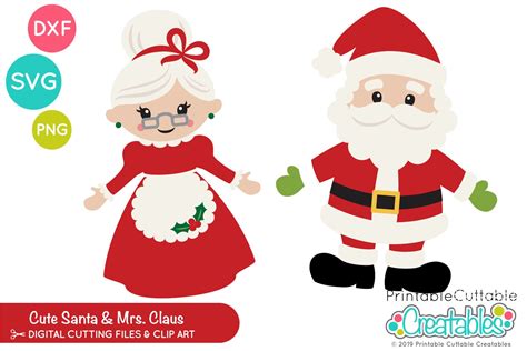 Cute Santa And Mrs Claus Svg Cut Files Clipart E505 Svg Etsy Uk