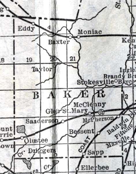 Map Of Baker County Florida 1920