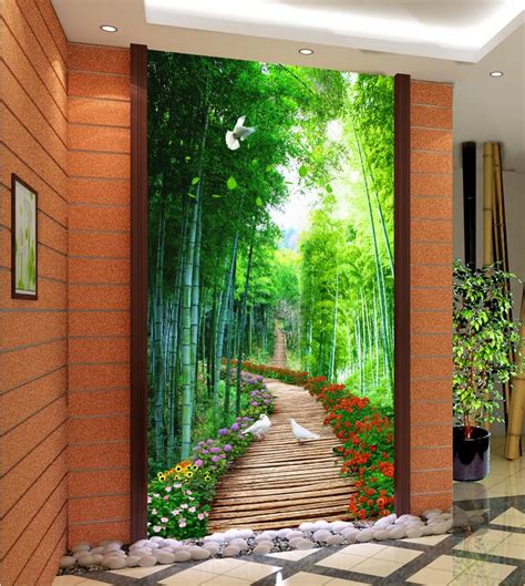 3d Nature Wallpapers Bamboo Wooden Bridge Custom 3d Photo