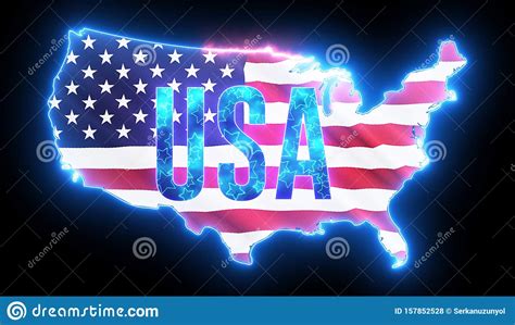 United States Of America Map With Neon Glowing Light Creative