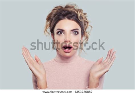 Surprised Woman Mouth Open Shocked Girl Stock Photo 1353760889