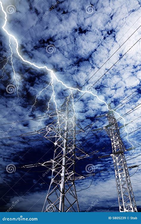 Lightning Strike To Power Line Pillar Stock Image Image Of Post